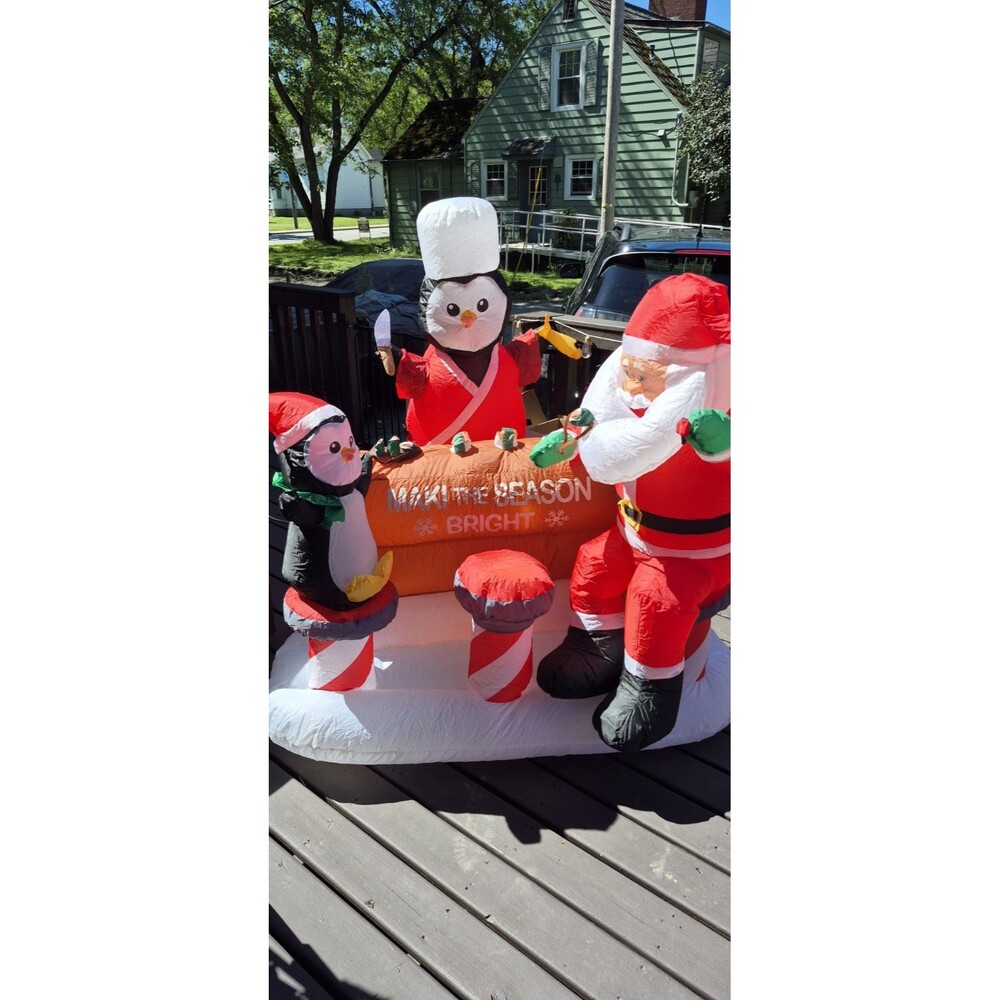 Gemmy 5’ Airblown Inflatable Christmas Santa Sushi Penguins Maki Season Bright